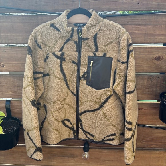 Lauren Ralph Lauren Jackets & Blazers - Lauren Ralph Lauren Fleece Jacket Womens Large Tan Brown Excellent Sherpa Zip